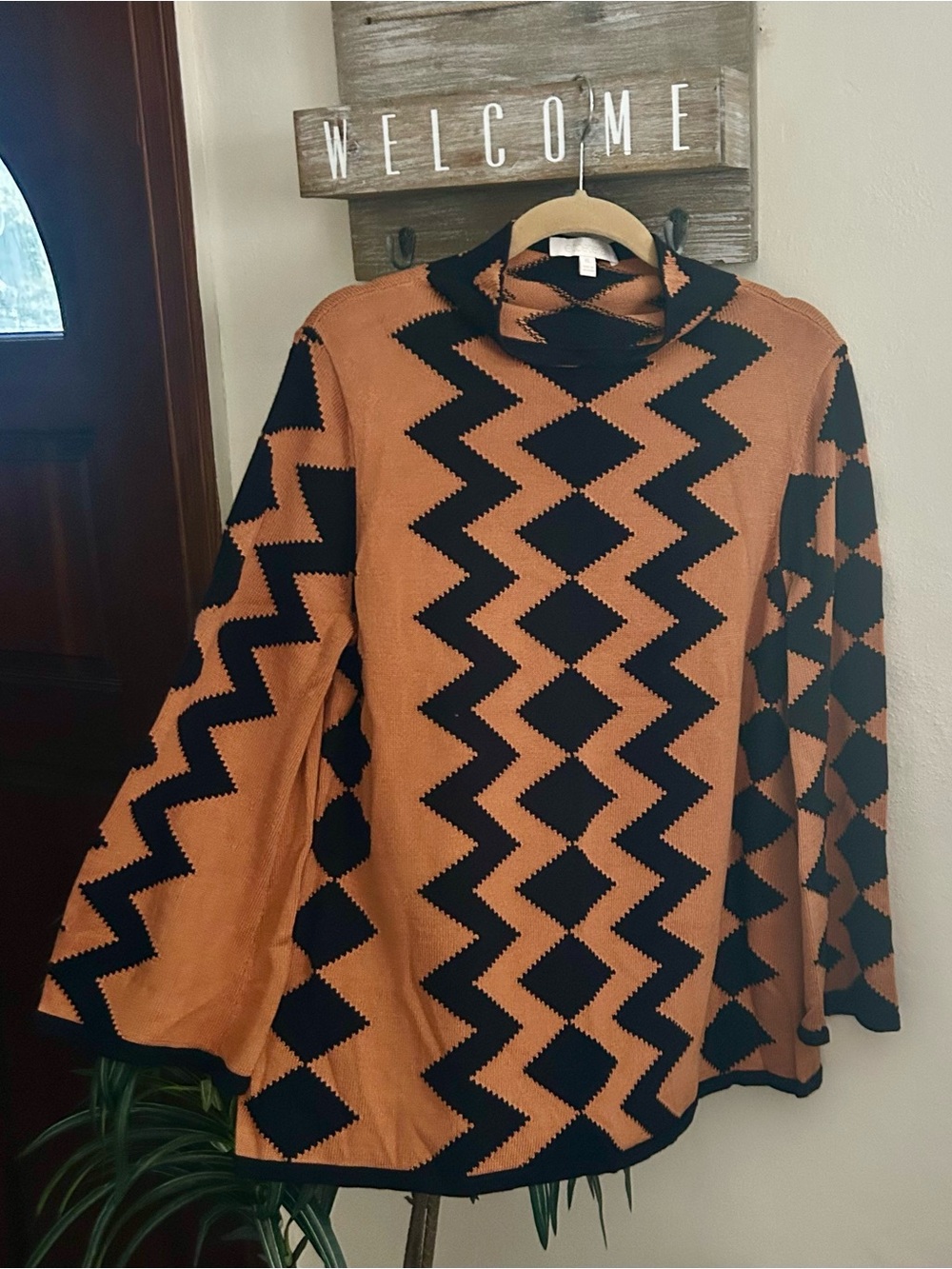 Etcetera Brown and Black Zigzag Turtleneck Sweater #NWOT